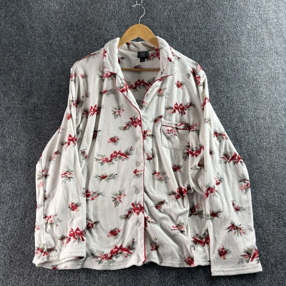 LAURA ASHLEY Sleep Shirt Pajama Top XL White Florals